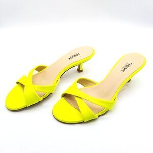 L'Agence Women Alesia Cris Cross Slide Sandals Size 5.5 Neon Yellow Leather Heel
